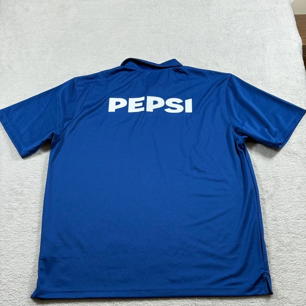 PEPSI PVC Logo Patch Employee Performance Polo Blue Work Uniform Mens Large - Picture 8 of 10